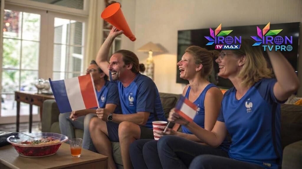 Famille réunie sur un canapé regardant la TV ensemble avec IRON TV PRO et Iron IPTV